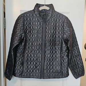 Lands' End Quilted Barn Jacket Black Lightweight Coat Women's M Petite 10-12